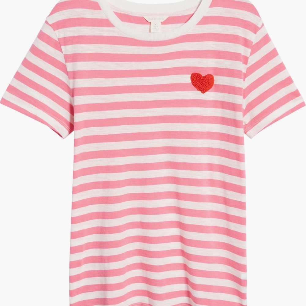 Pink‎ and White Striped T-Shirt with Heart Patch